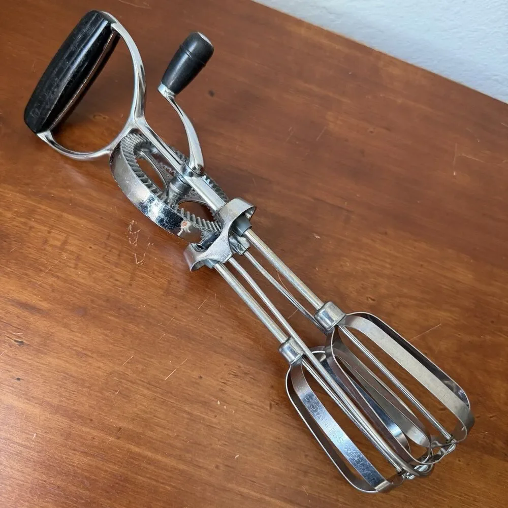 Vintage Ecko Best Hand Held Mixer Rotary Beater Black Handle Stainless Steel